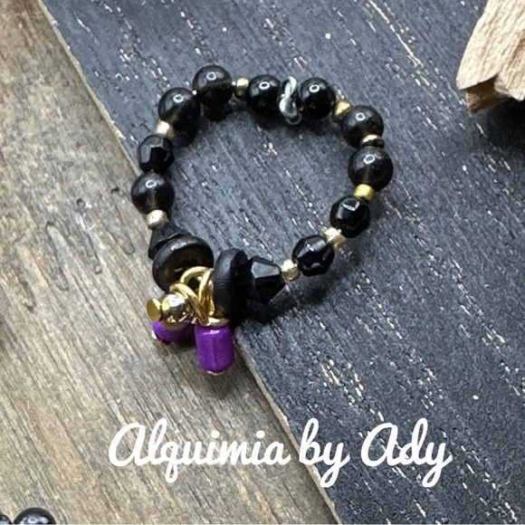 Alquimia by Ady Black and Purple Beaded Ring - Picture 1 of 2